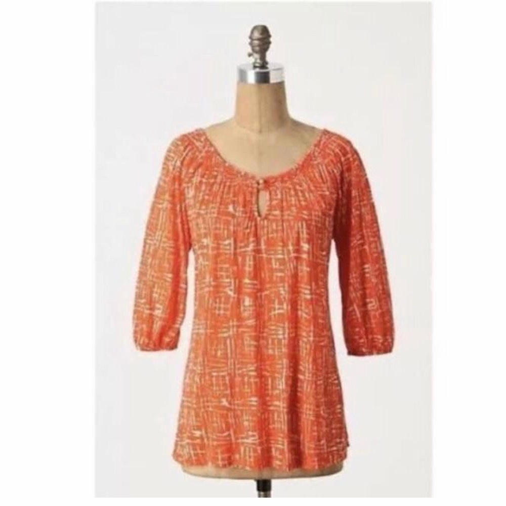 Anthropologie Brushed Stroke top Deletta Orange S
